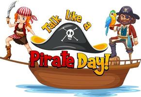 Talk like a pirate day font with pirates on the ship vector