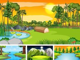 Four different scene of nature park and forest vector