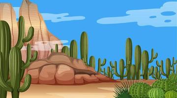 paisaje de bosque desértico en la escena diurna con varias plantas del desierto vector