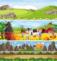 Different nature landscape at daytime scene with cartoon character vector