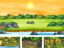 Set of different nature horizontal scene with various wild animals vector