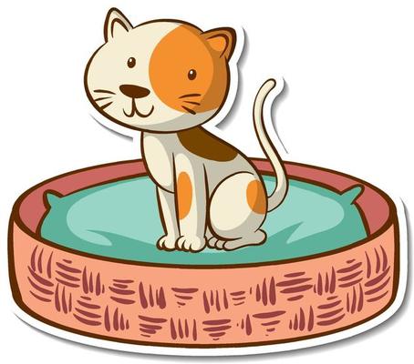 Cartoon character of a cat in basket bed sticker