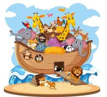 Arca de Noé con animales aislados sobre fondo blanco. vector