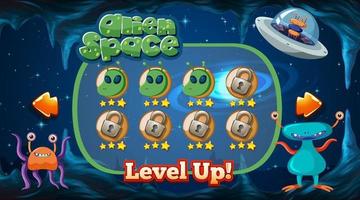 Level up screen game with alien and ufo theme template vector