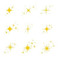 Gold, yellow stars twinkles and sparkles icons vector