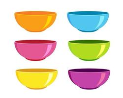 colección de cuencos de colores vacíos. vajilla limpia para ensalada o sopa vector