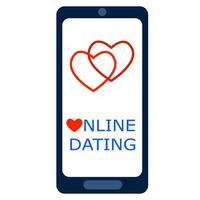 concepto de citas online. teléfono inteligente con dos corazones en la pantalla vector