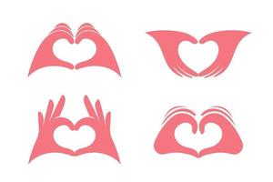 Pink woman hands icons set, mother day symbol. Palms heart, love sign vector