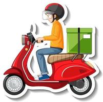 A sticker template with delivery man on motor scooter vector