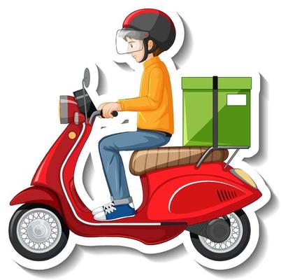 A sticker template with delivery man on motor scooter