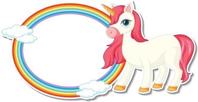 lindas pegatinas de unicornio con plantilla de marco de arco iris en blanco vector