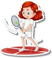 Cartoon character sticker with a girl playing tennis vector