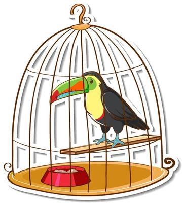 A toucan bird in a cage sticker