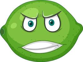 Green lemon with angry face expression on white background vector