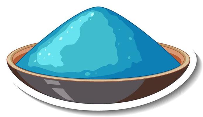 Blue powder colour in a bowl on white background