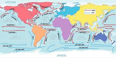 The ocean current world map with names vector