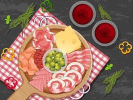 Platter of cold cuts and smoked meat on the table background vector