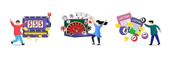 Online gambling addiction set. Risky entertainment internet casino vector