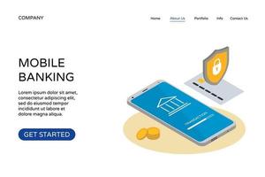 Online banking landing page web site design template. Isometric 3d vector