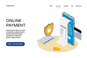 Online payment landing page web site design template. Isometric vector