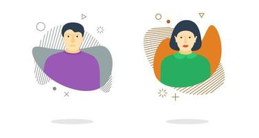 Man woman avatar set on dynamic modern liquid element graphic flat vector