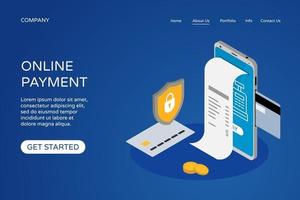 Online payment landing page web site design template. Isometric vector