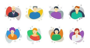 Man woman avatar set on dynamic modern liquid element graphic flat vector