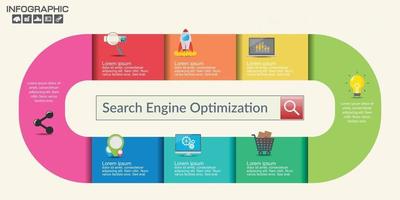 Seo internet marketing infographics set with step and icons vector