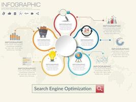 SEO infografía de marketing en Internet con paso e iconos vector