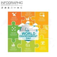 Globo terráqueo con concepto de día mundial del medio ambiente de infografía. vector