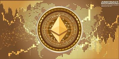 Golden symbol coin ethereum on electronic circuit background. vector