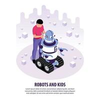 Kids With Robots Background Vector Illustration