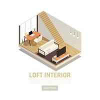 Ilustración de vector de vista isométrica interior de loft