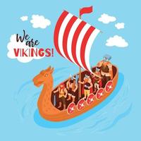 Isometric Vikings Sail Composition Vector Illustration