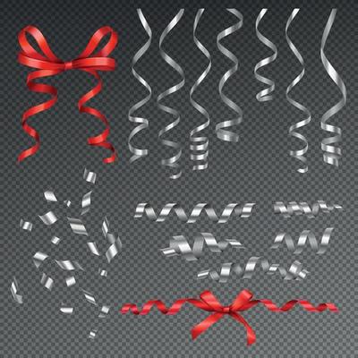 Silver Ribbons Realistic Set Vector Illustration