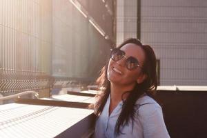 happy and beautiful brunette portrait, summer photo