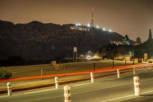 hollywood sign illuminated at night photo