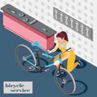 Ilustración de vector de fondo isométrico de servicio de bicicleta