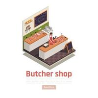 Butcher Shop Isometric Composition Vector Illustration