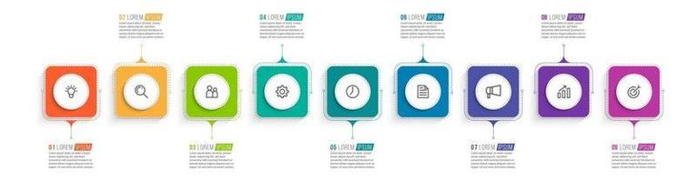 Diseño infográfico vectorial con iconos y 9 opciones o pasos. vector