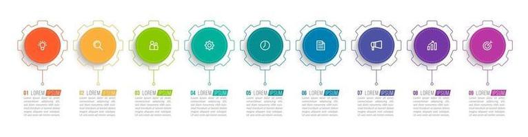 Diseño infográfico vectorial con iconos y 9 opciones o pasos. vector