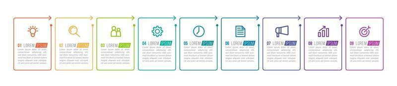 Diseño infográfico vectorial con iconos y 9 opciones o pasos. vector