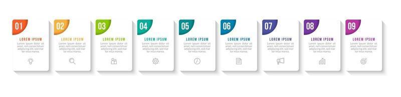 Vector Infographic Design with Icons and 9 Options or Steps