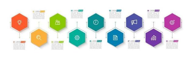 Diseño infográfico vectorial con iconos y 9 opciones o pasos. vector