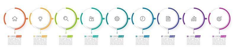 Diseño infográfico vectorial con iconos y 9 opciones o pasos. vector