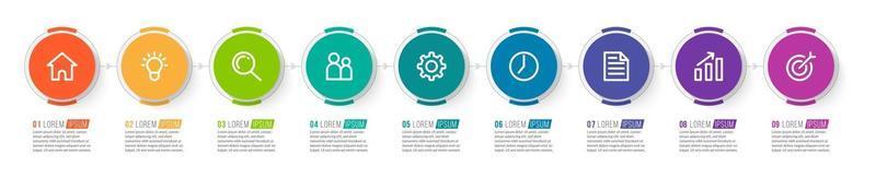 Diseño infográfico vectorial con iconos y 9 opciones o pasos. vector