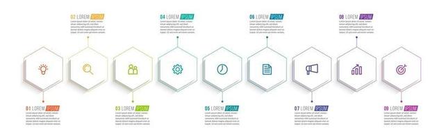 Vector Infographic Design with Icons and 9 Options or Steps