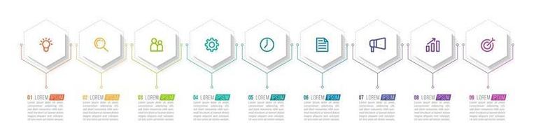 Vector Infographic Design with Icons and 9 Options or Steps