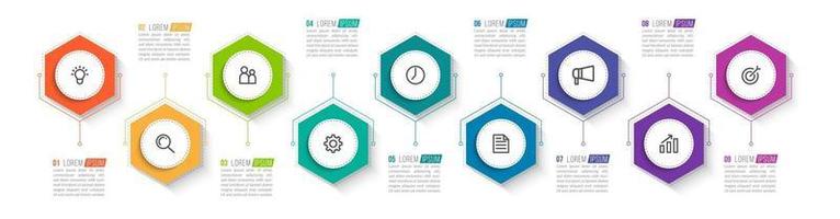 Vector Infographic Design with Icons and 9 Options or Steps