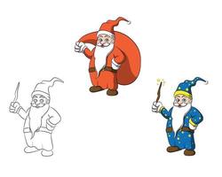 mago alegre y personaje de dibujos animados de regalo de santa claus vector